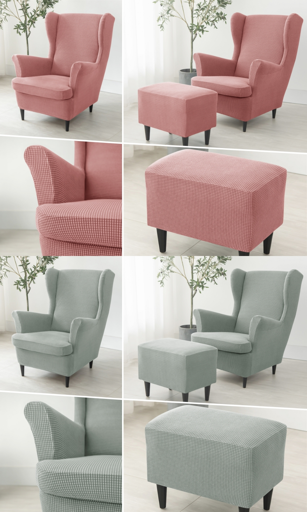 IKEA STRANDMON Solid Color Wing Chair Cover Stretch Spandex Armchair Covers Elastic Sofa Slipcovers With Seat Cushion Cover Footstool Covers Shopee Singapore