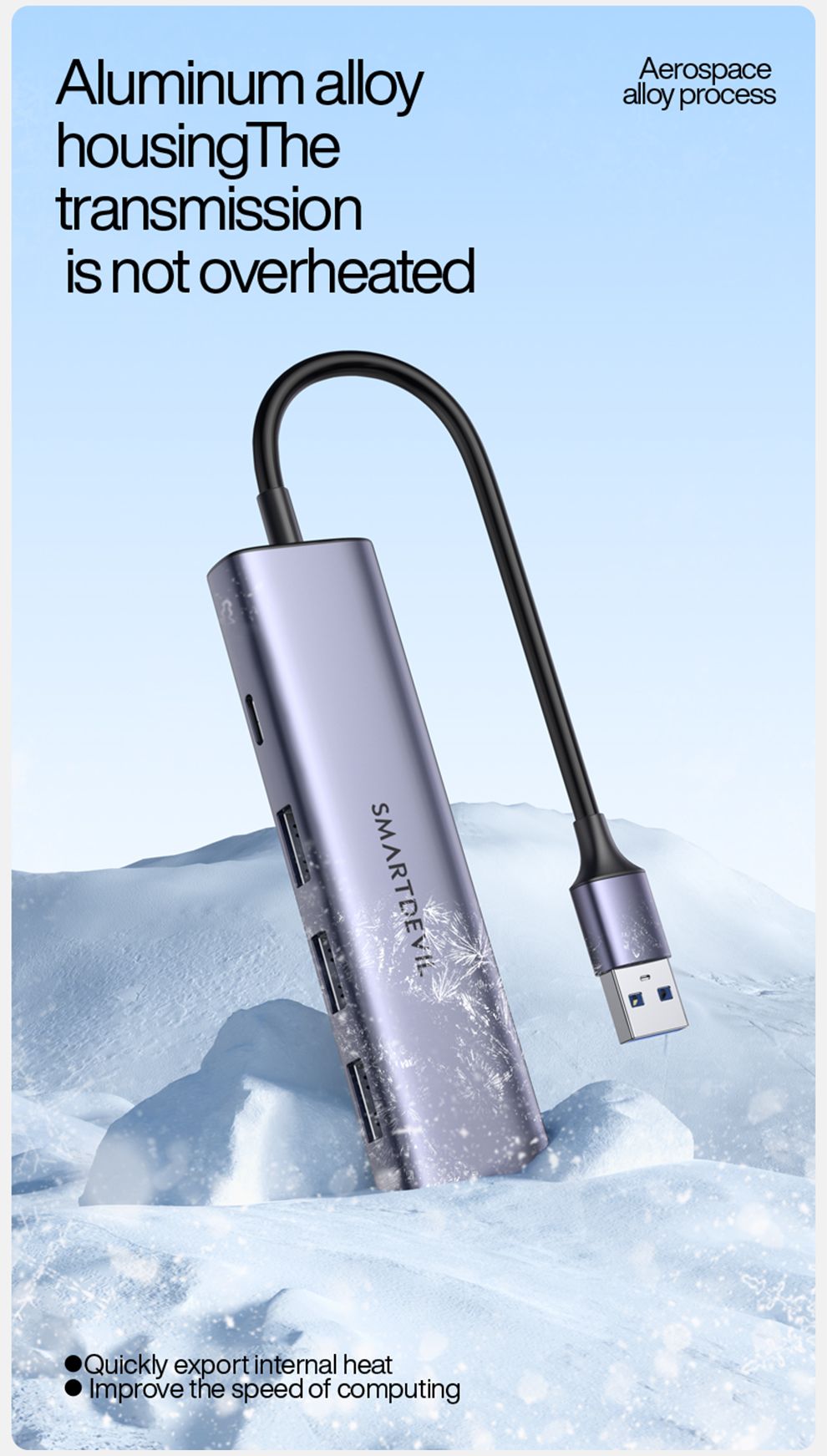 SmartDevil USB Hub 3.0 Aluminum 3-Port USB 3.0 Extender Ultra Slim ...
