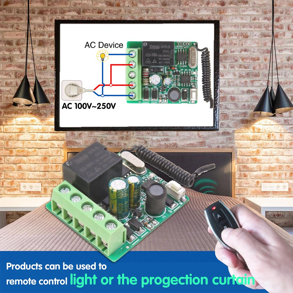 433Mhz Wireless Remote Control module Switch AC 220V 1CH Remote Control ...