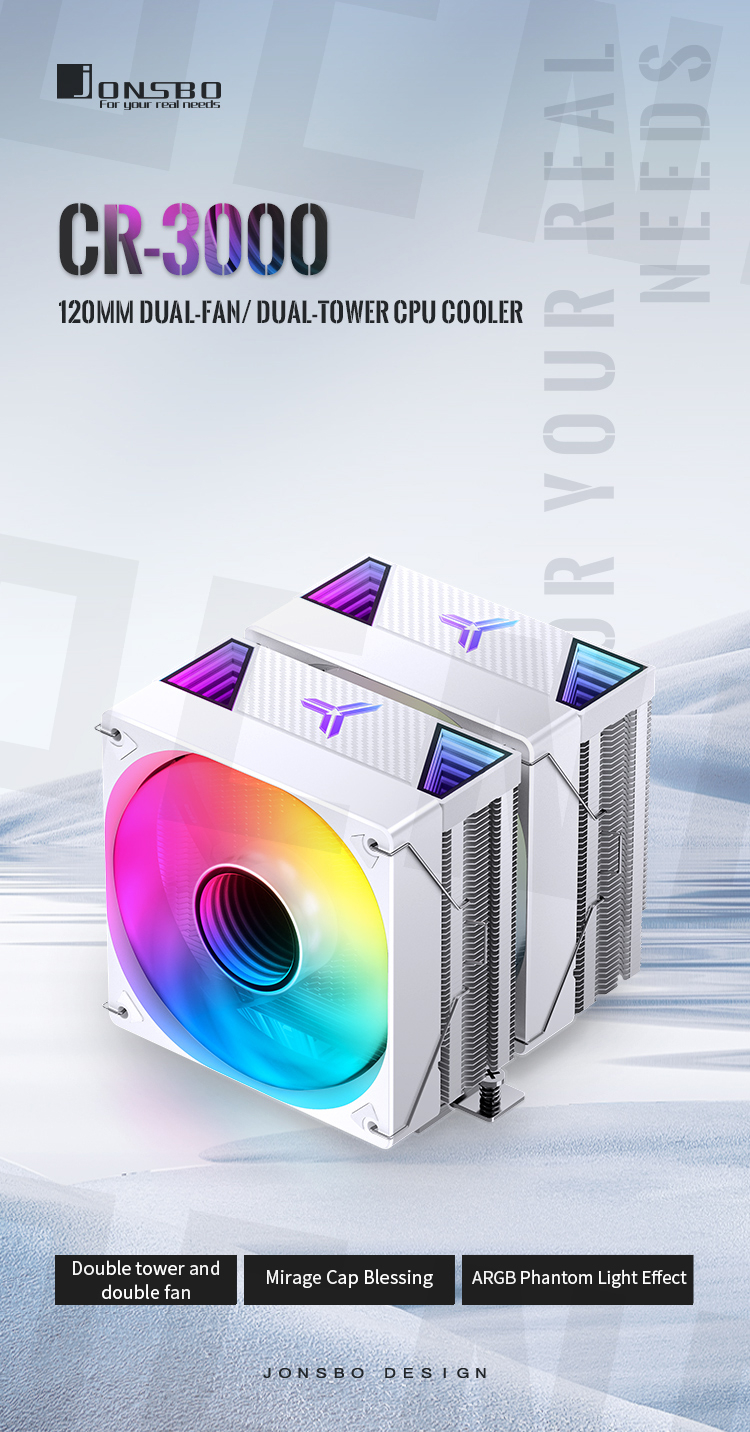 Jonsbo CR-3000 heat pipe dual tower CPU cooler 5V 3Pin ARGB 12cm