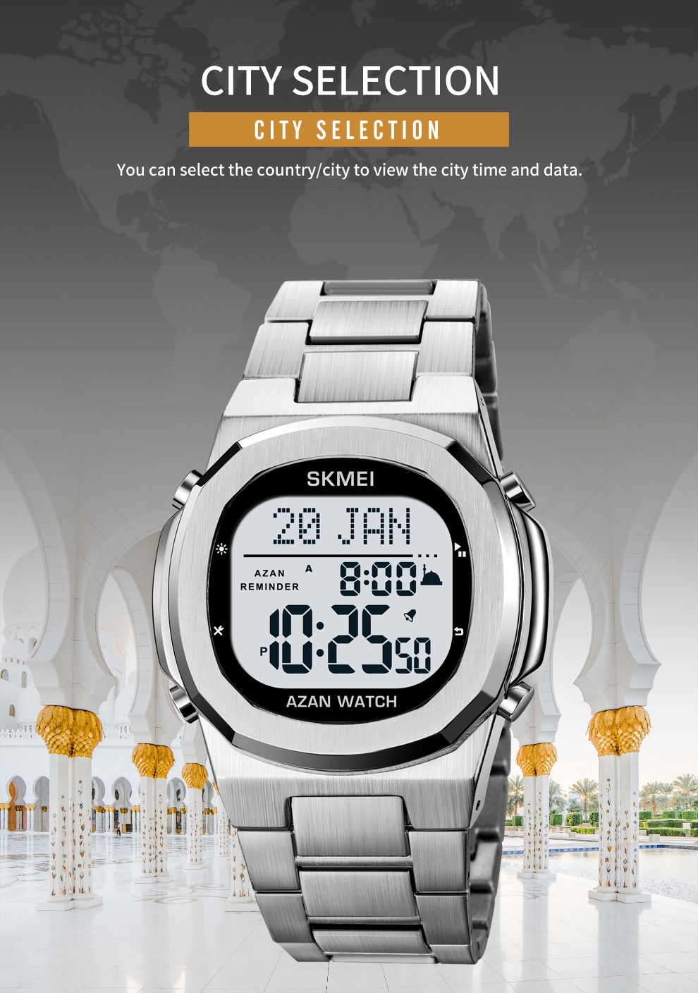 SKMEI Muslim Prayer Qibla Watch Men Sport Watch Pilgrimage Time ...