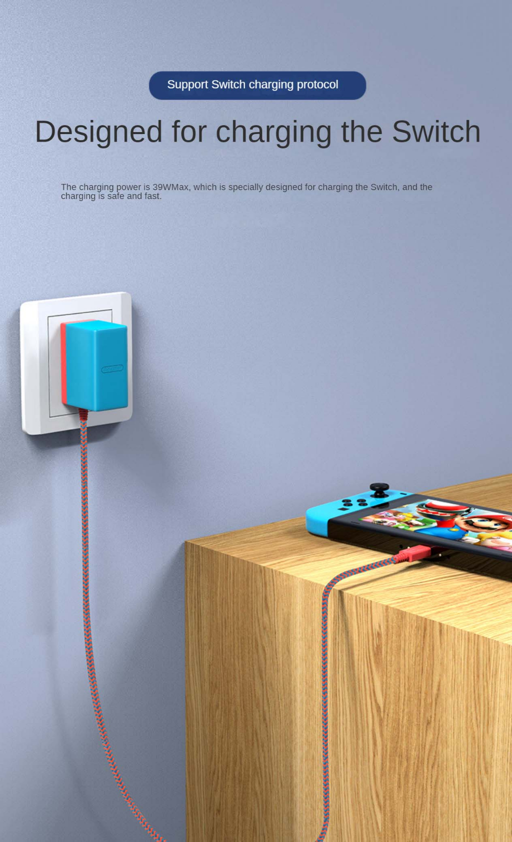 Nintendo Game Console Adapter 39W Fast Charging SWITCH with Cable