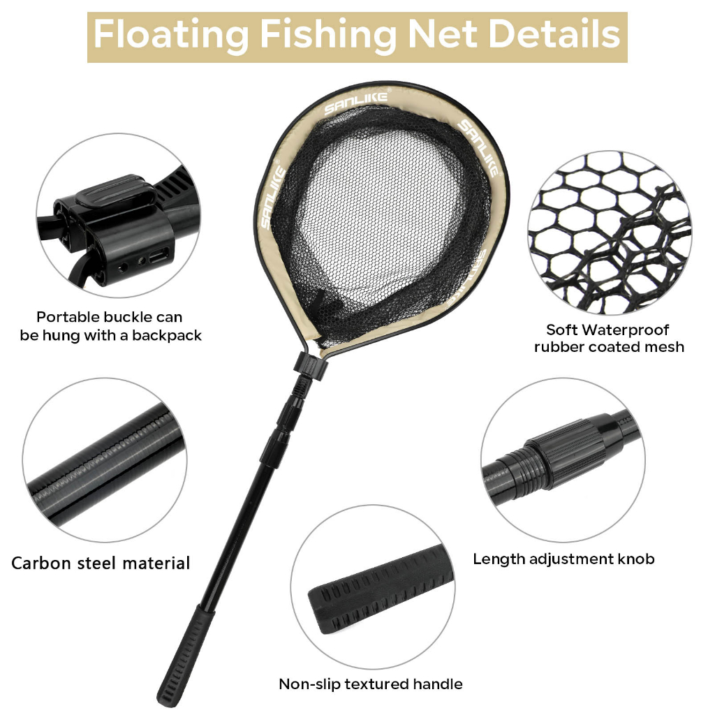 SANLIKE Fishing Net 2M Collapsible Telescopic Pole Fishing Net - Folding  Extend Rubber Coated Freshwater Saltwater Landing Net for Trout Bass  Steelhead Salmon