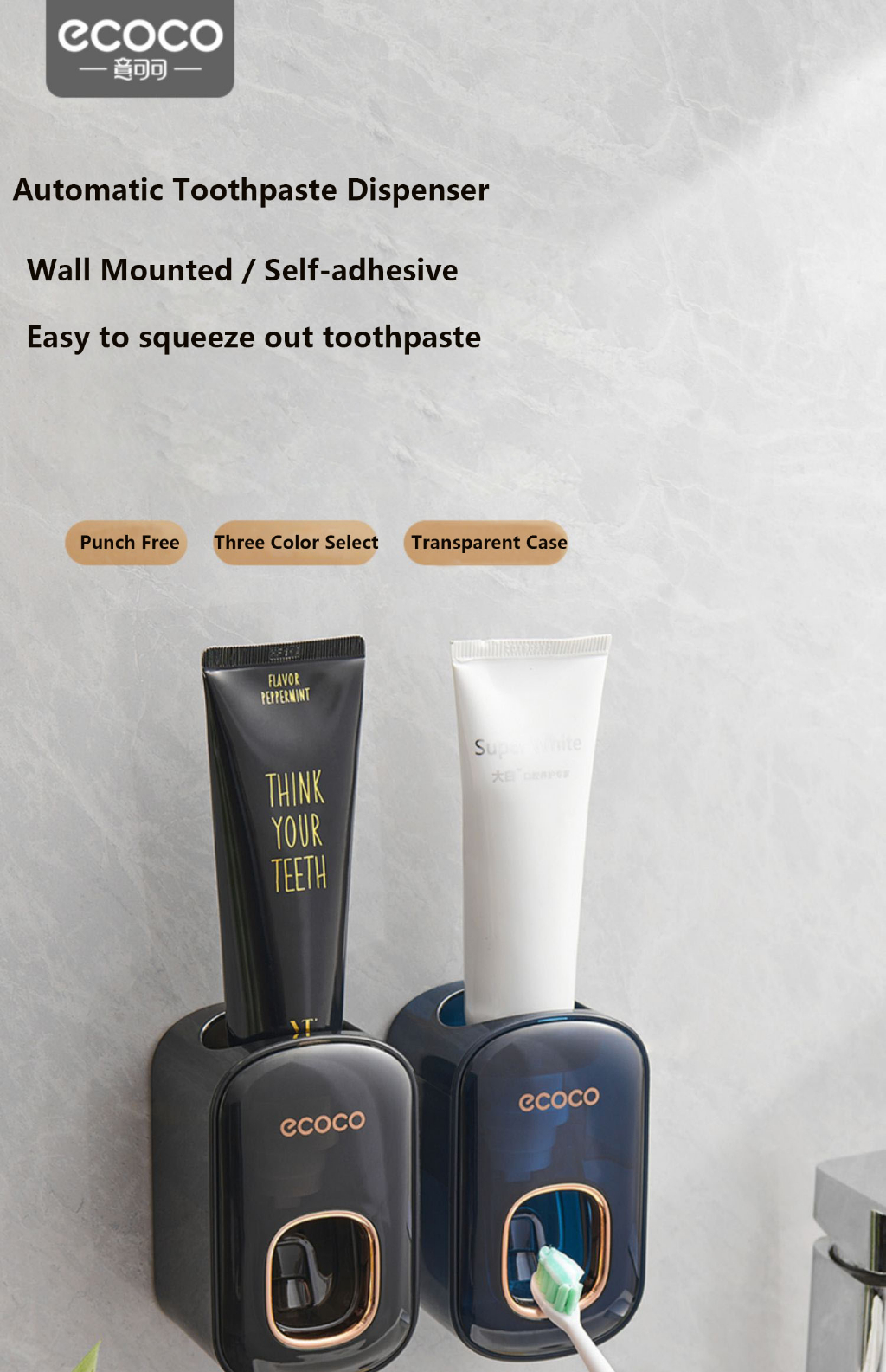 Ecoco Automatic Toothpaste Dispenser Wall Mounted Toothpaste Squeezer ...