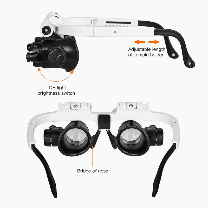 KIPRUN 8X15X23X Telescope Magnifier Dual，2LED Head-Mounted Illuminating ...