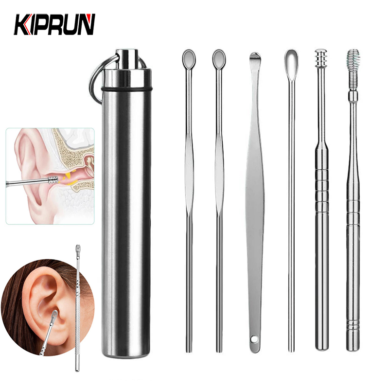 KIPRUN 6PCS Ear Pick Set Stainless Steel Earpick Spiral Ear Pick Spoon ...