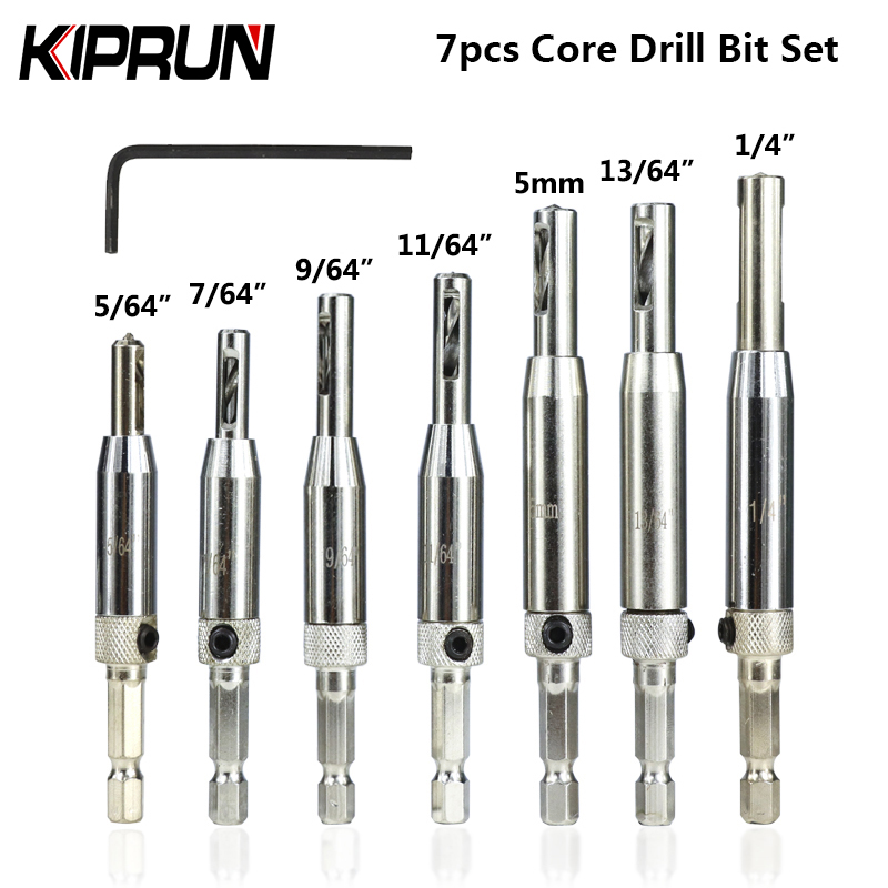 KIPRUN 7pcs Core Drill Bit Set Self Centering Hole Puncher Hinge Tapper ...