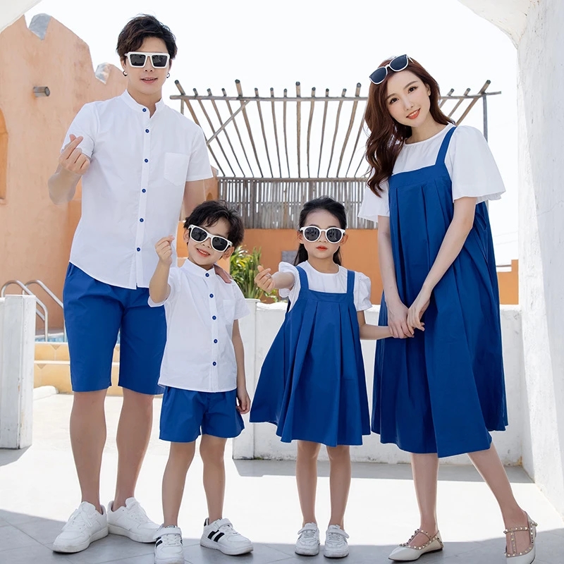 Summer Family Matching Outfits Mother Daughter T shirt Dress Father Son Cotton Shirts Shorts Holiday Couple Travel Clothes Shopee Singapore