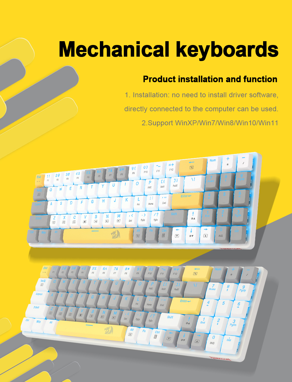 REDRAGON K608 Mini Slim Ultra-Thin USB Wired Mechanical Gaming Keyboard ...