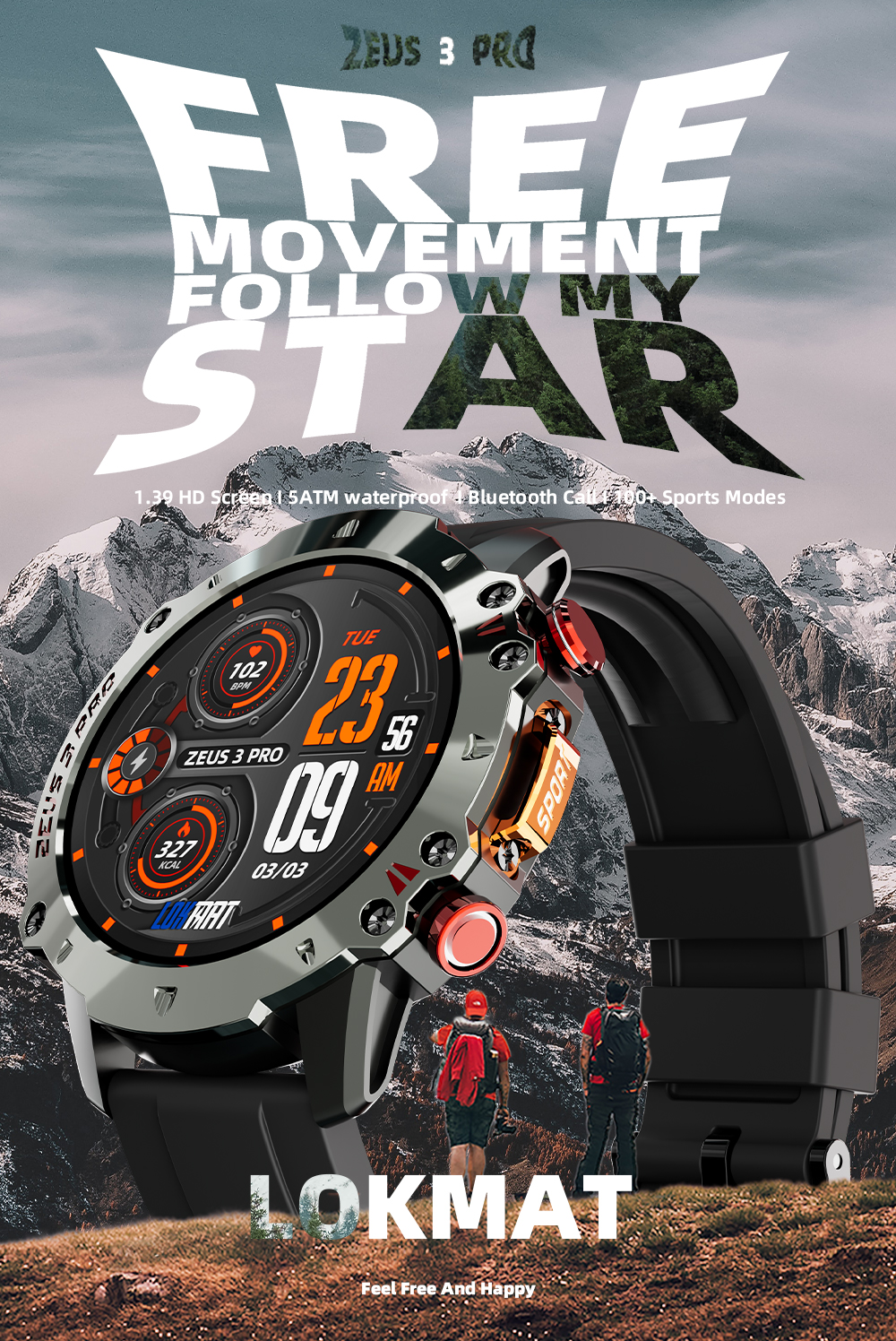LOKMAT Bluetooth Call Outdoor Sports Smart Watch ZEUS3 Pro Heart rate Blood pressure Blood oxygen Information Reminder Waterproof Watch Music Player Fitn Shopee Singapore