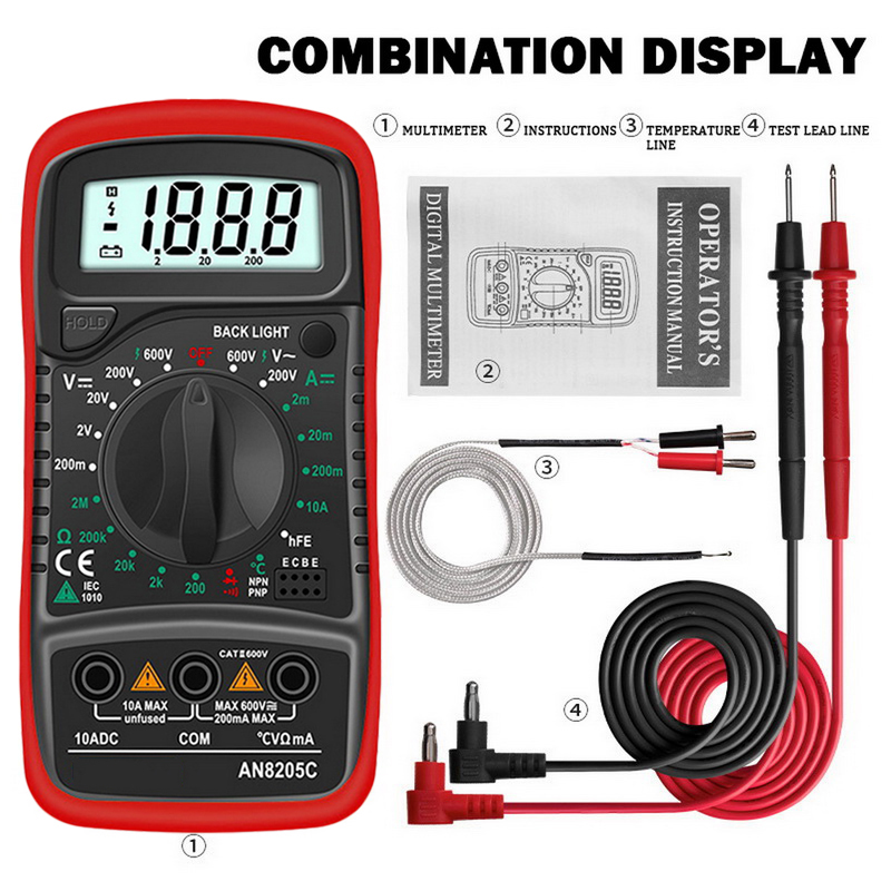 KIPRUN Digital Multimeter AC/DC Ammeter Volt Ohm Tester Meter ...