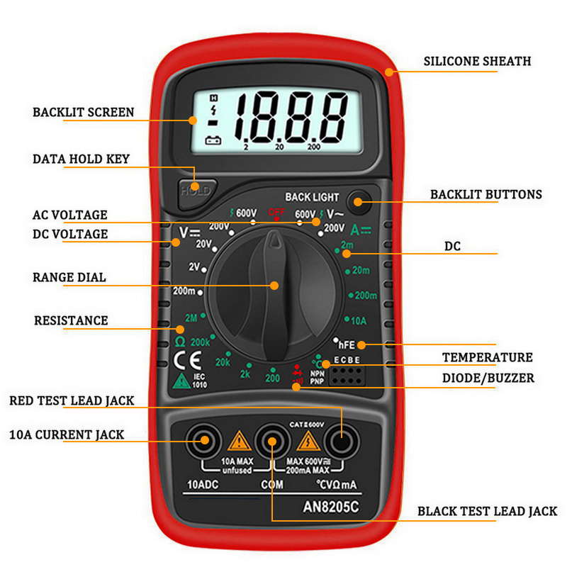 KIPRUN Digital Multimeter AC/DC Ammeter Volt Ohm Tester Meter ...
