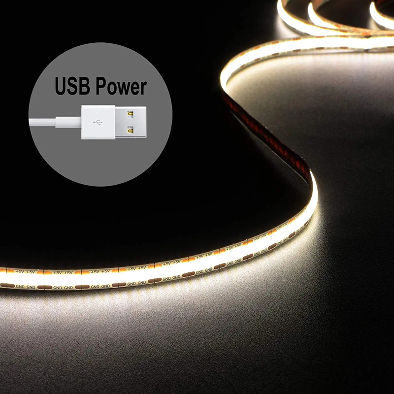 DC5V USB COB LED Strip Light with Switch 1m 2m 3m 5m Flexible Warm ...