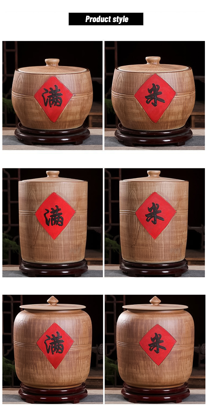 Ceramic Rice Cylinder Anti-Solid Wood Storage Bucket Noodle With Lid ...