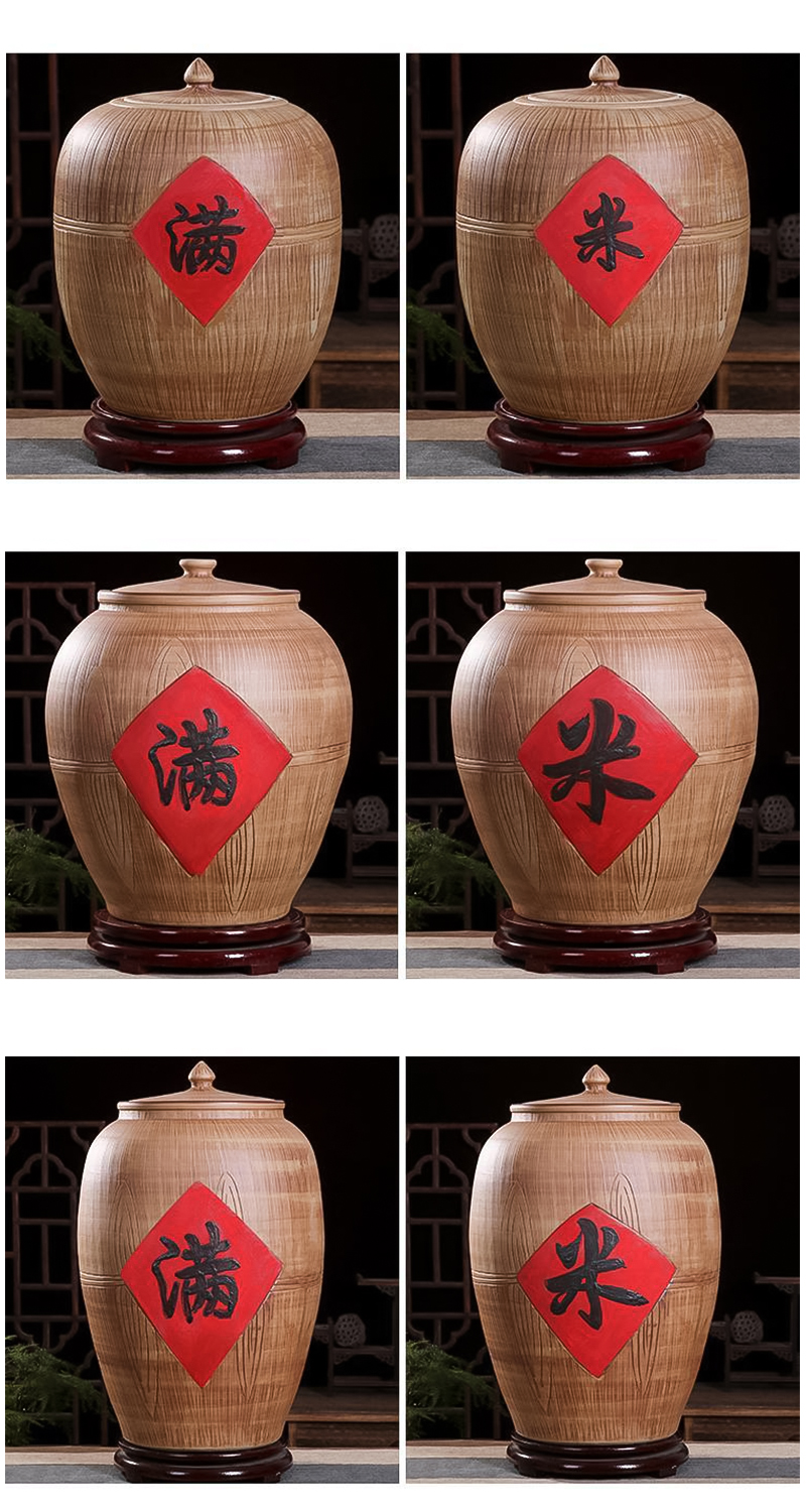 Ceramic Rice Cylinder Anti-Solid Wood Storage Bucket Noodle With Lid ...