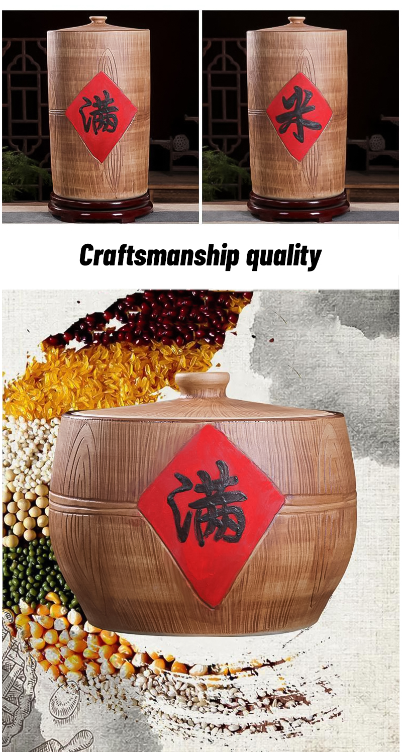 Ceramic Rice Cylinder Anti-Solid Wood Storage Bucket Noodle With Lid ...