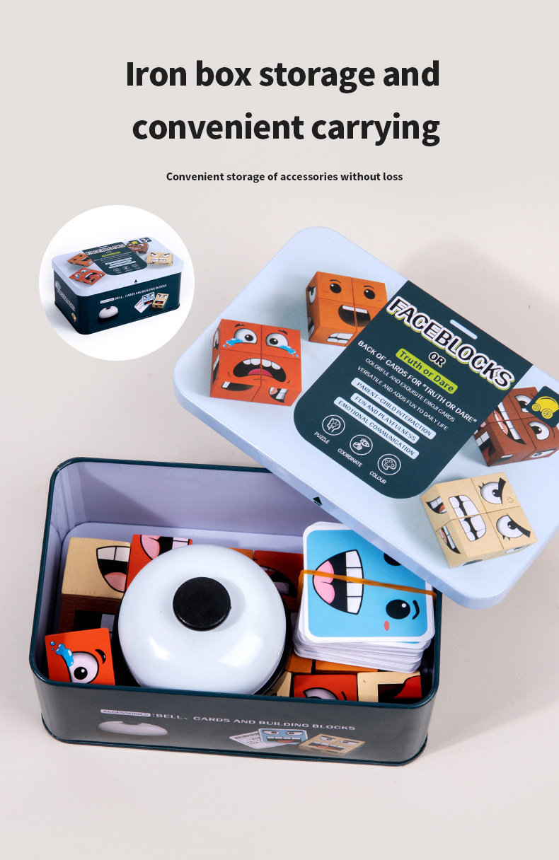 Wooden Face Changing Magic Cube Game, Expression Puzzle Building Blocks ...