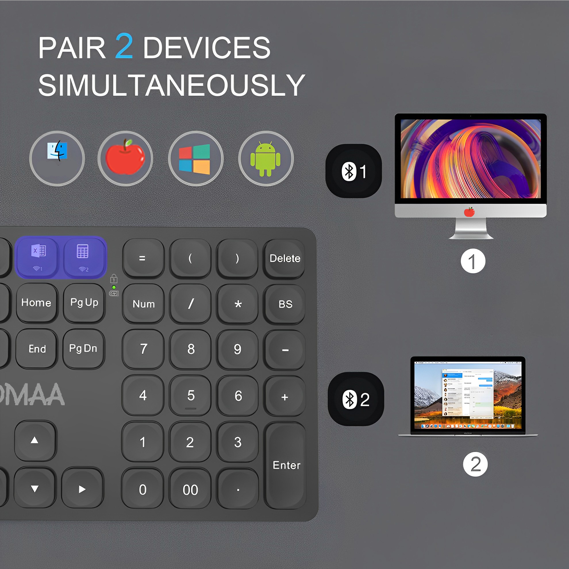 thumbnail image 2 of JOMAA 36keys Bluetooth Numeric Keypad Wireless Rechargeable Numpad 2 of 13