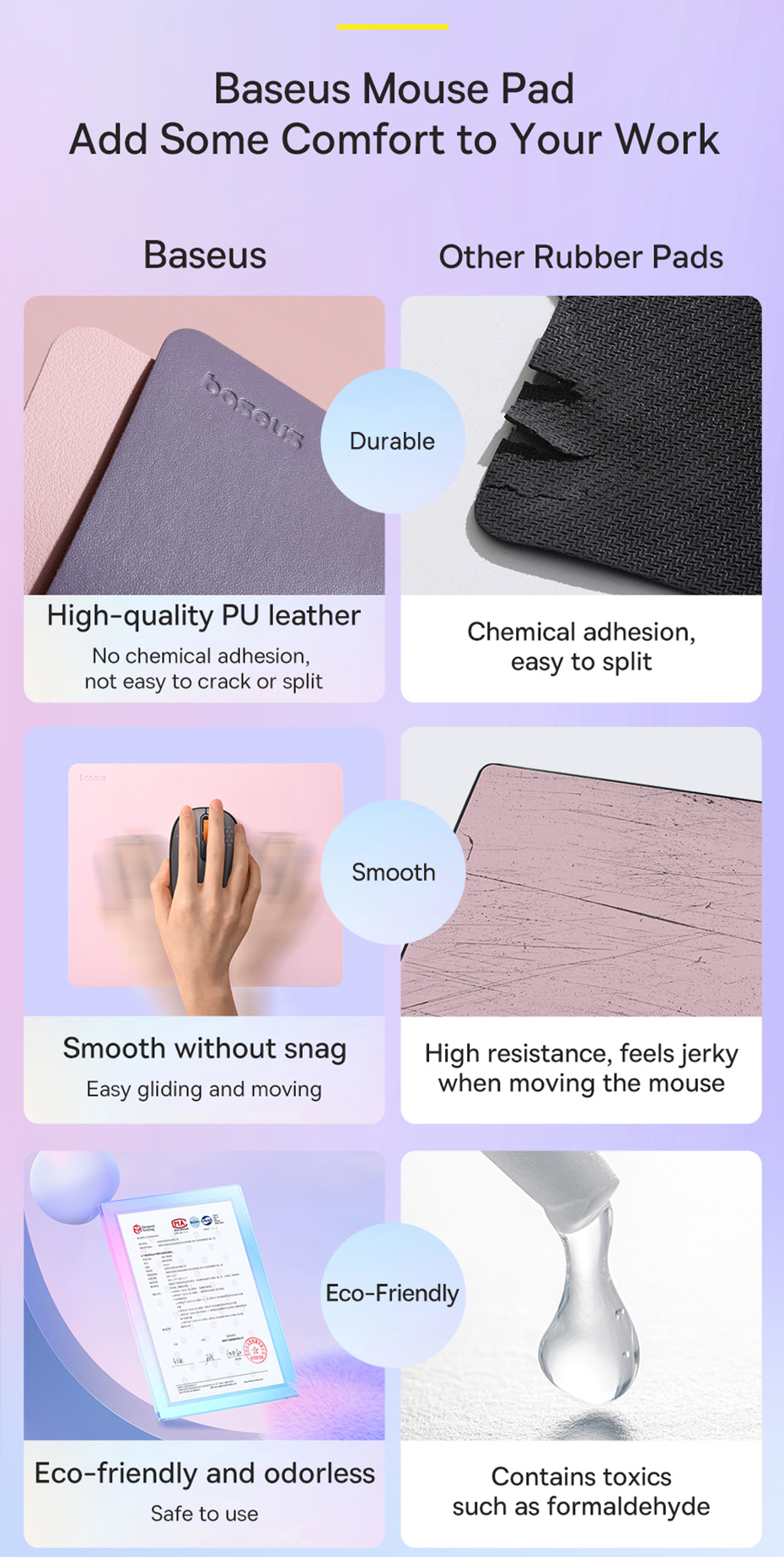 Baseus Mouse Pad PU Leather Gamer Cabinet Waterproof Mousepad Non-Slip ...