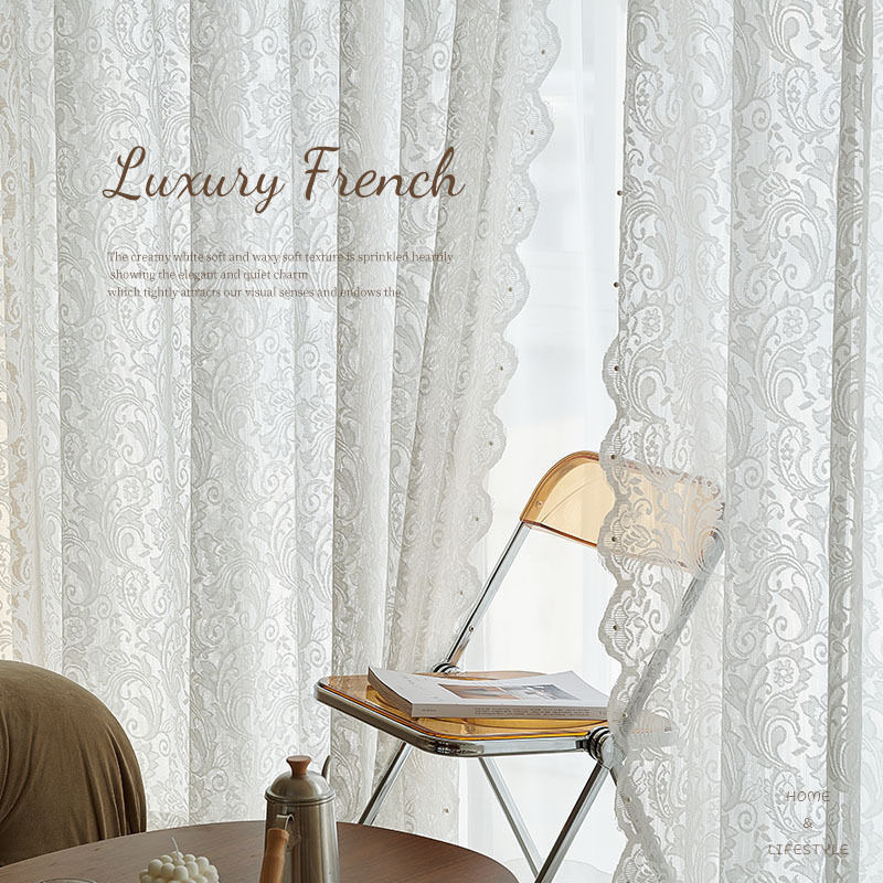 White Lace Sheer Curtain for Living Room Bedroom with Pearls Light day ...