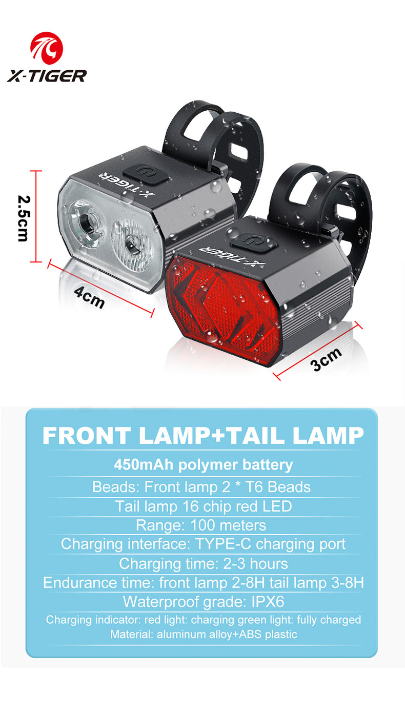 X-TIGER Rechargeable Bicycle Lights Sets Super Bright IPX6 Waterproof ...