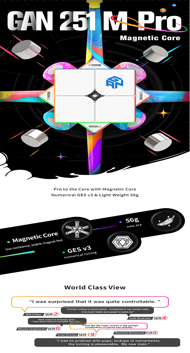 GAN 251 M Pro UV 2x2 Magnetic Speed Cube GAN 251 M Leap UV Professional ...