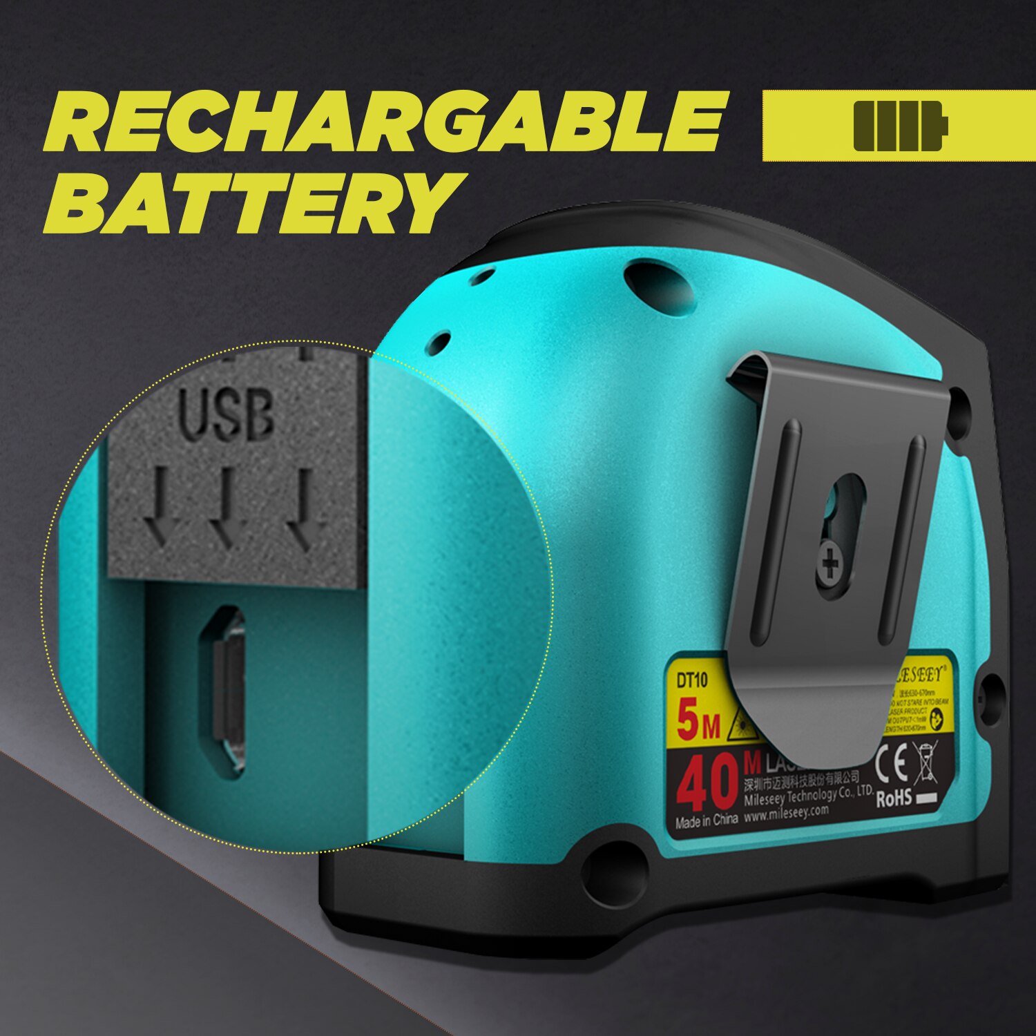 Mileseey & Dtape DT10 2 in 1 Laser Distance Meter 40m Portable Digital Rangefinder 5m Scalable
