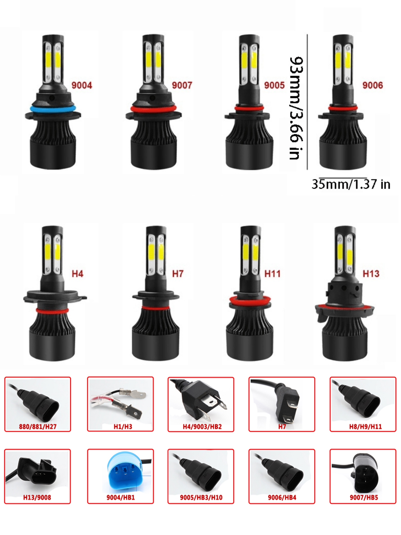 2PCS New 4 Sides H4 H7 Car LED Headlights H8 H11 9005 HB3 9006 HB4 H13 ...