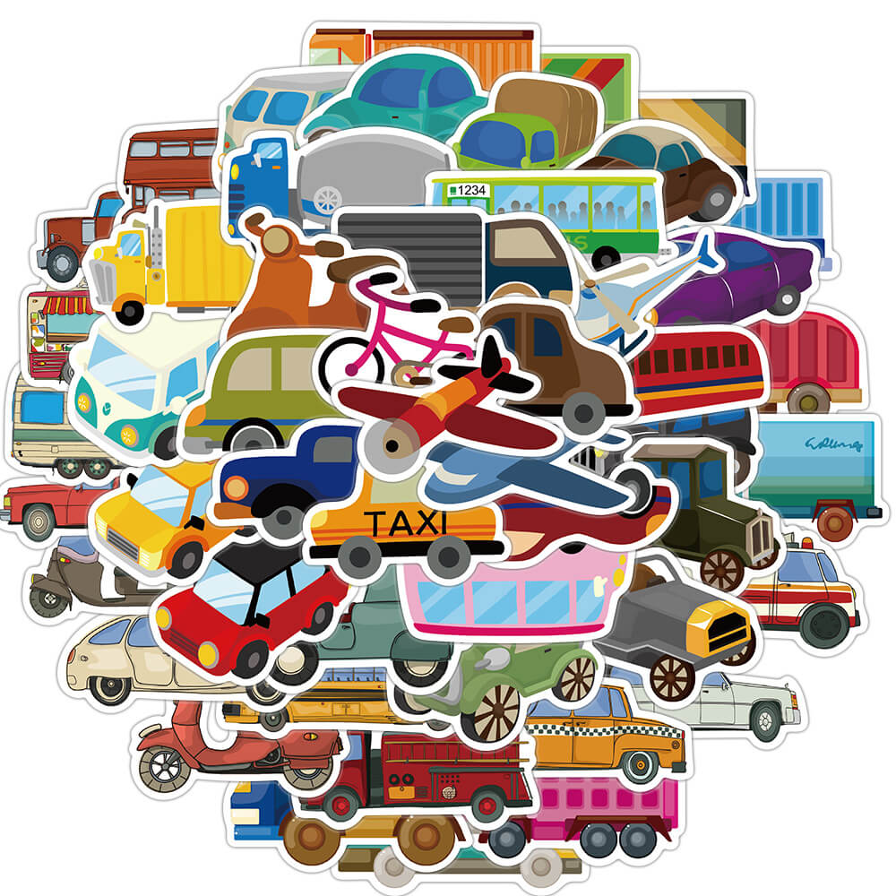 [Large Stickers]51PCS Cartoon Transportation Stickers Ship Aircraft Car ...