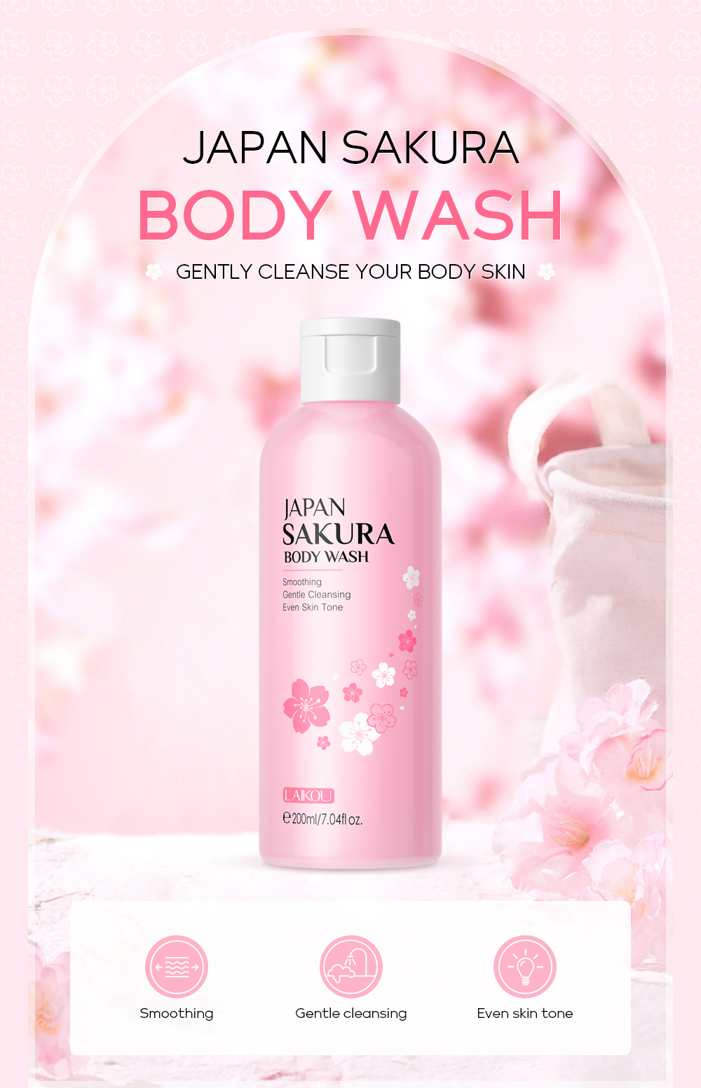 Sakura Body Wash 200ml - LAIKOU Japan Cherry Blossom Shower Gel 1 Pack ...