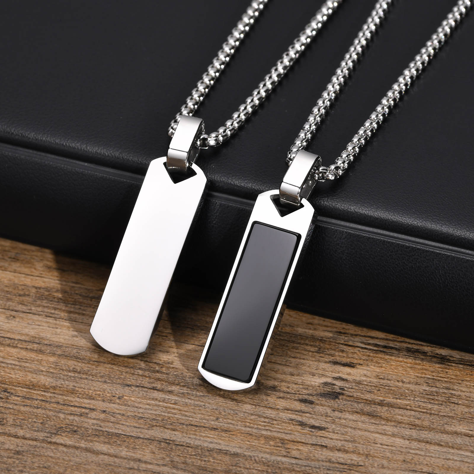 MG Black Blue Rectangular Pendant For Men Silver Necklace Stainless Steel Boyfriend Gift Shopee Singapore