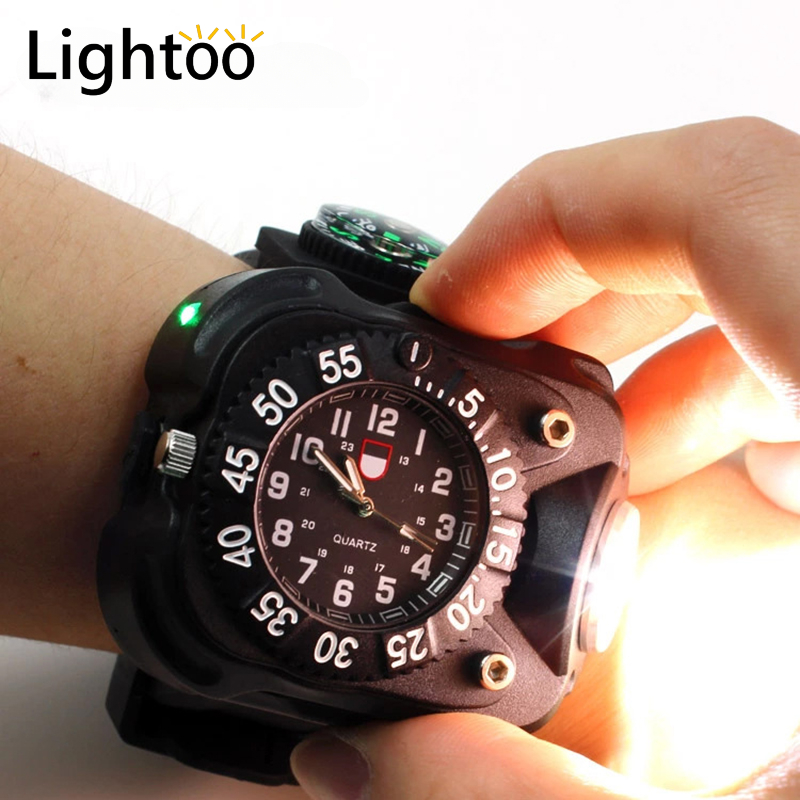 Wrist watch with flashlight LED torch light powerful rechargeable Watch ...