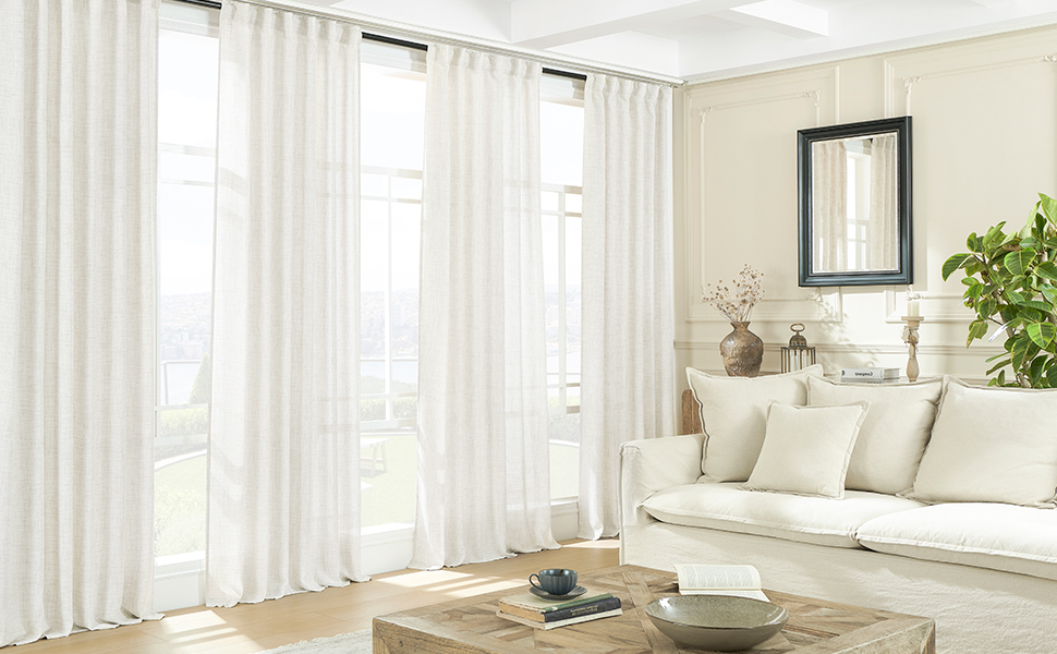 Linen White Semi Day Curtain Light Filtering Half Length Window Sheer ...