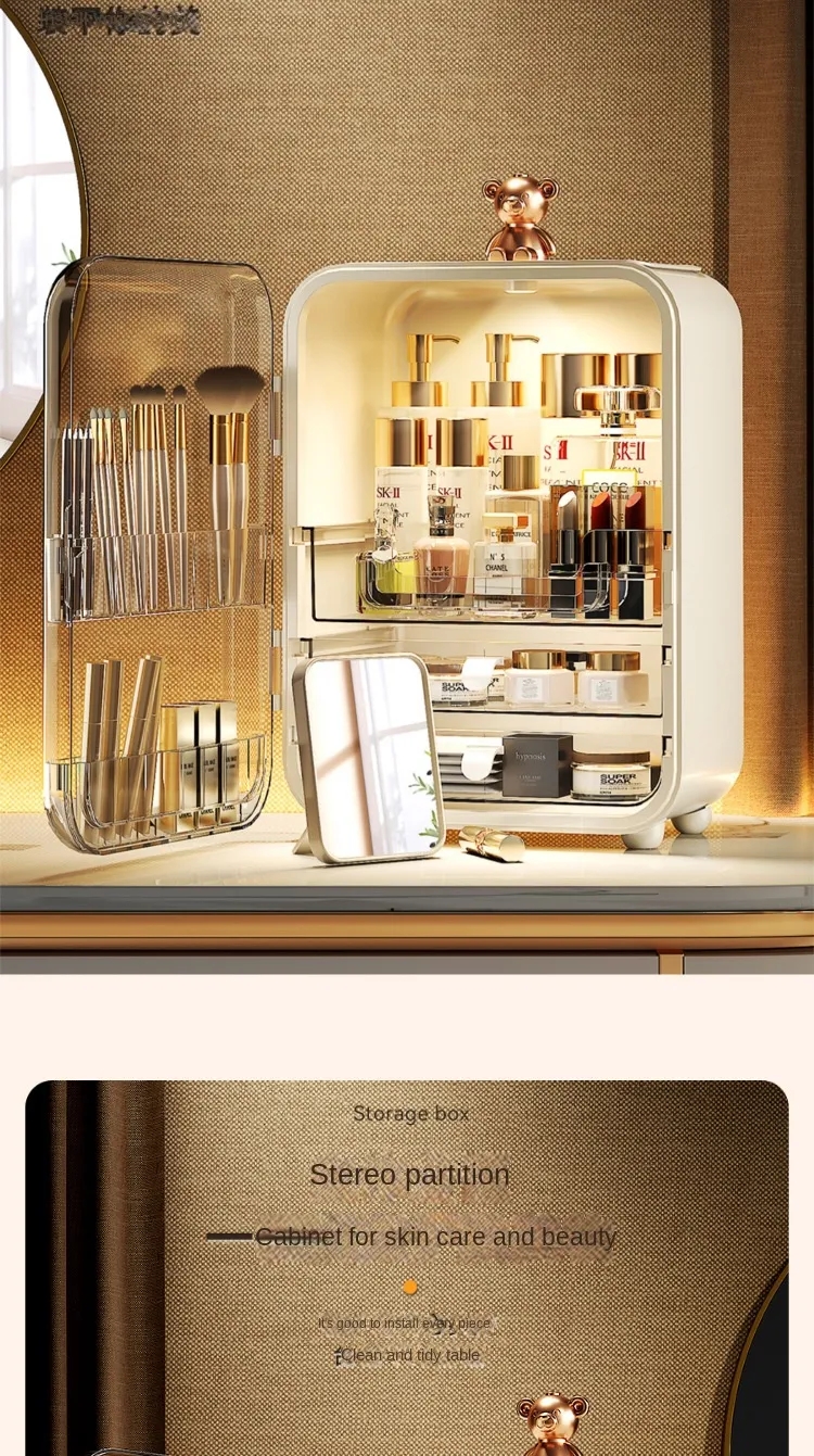 Cosmetic Storage Box Light Luxury LED Light Mirror Anti-dust Belt ...