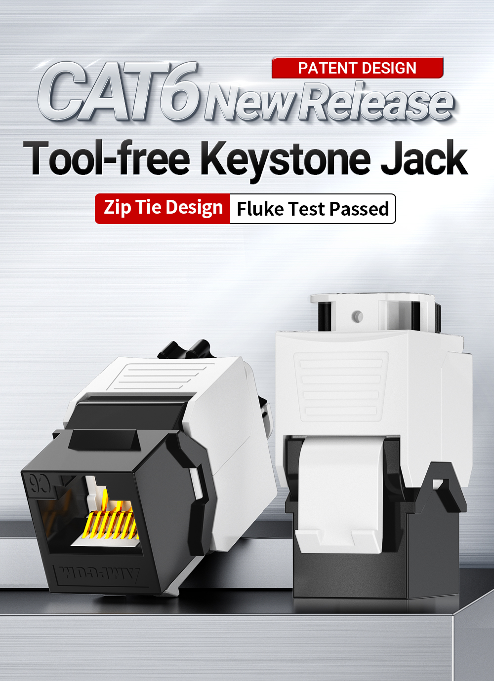 AMPCOM CAT6 RJ45 Keystone Jack, Ratchet Lock UTP Toolless Modular ...