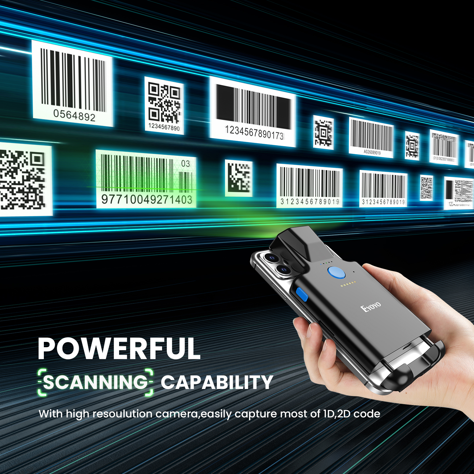 Eyoyo 2D Back Clip Bluetooth Barcode Scanner Work with Phone, Portable ...