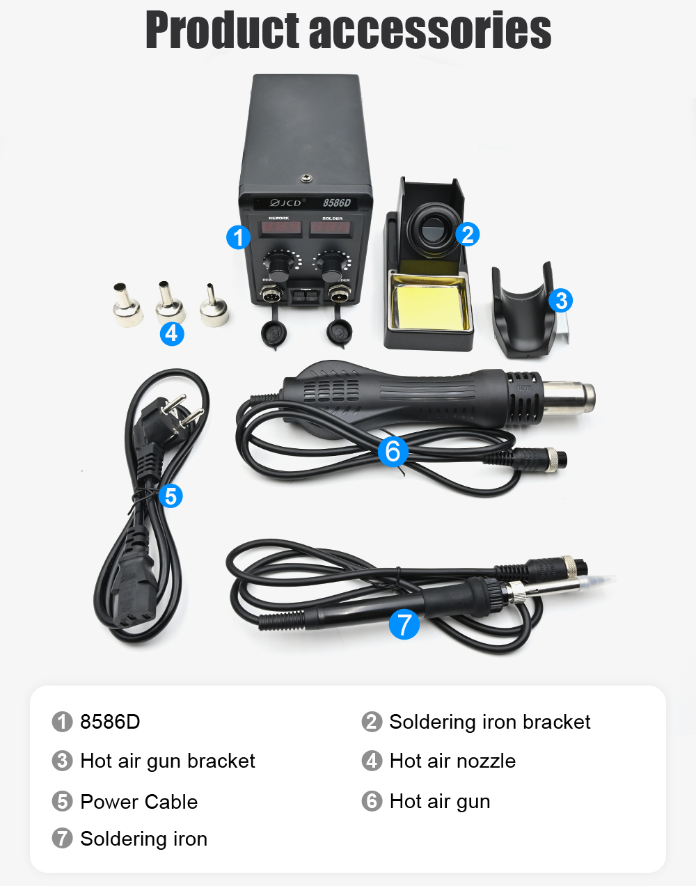 JCD 8586D Soldering Stations 2 in 1 Hot Air Gun Electric Soldering Iron ...