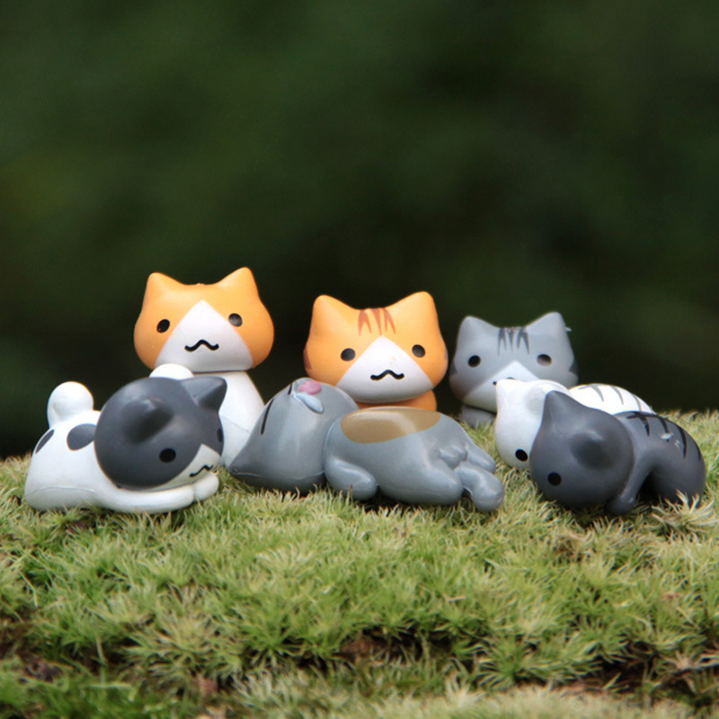Gallery Detail: 6Pcs Set Kawaii Sleep Cat Drool Kitty Model Pvc Miniature