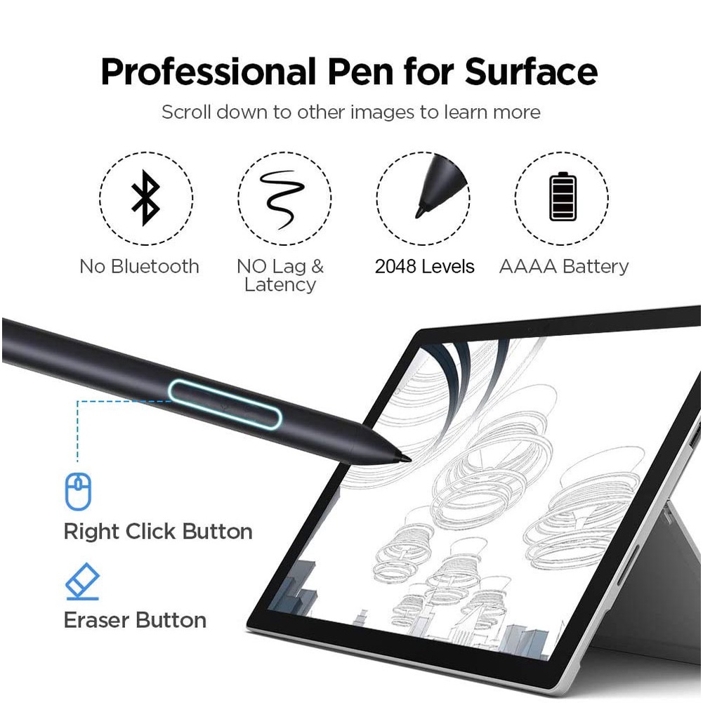 Surface Pen (Active Stylus) For Microsoft Surface Pro Pro4 Pro5