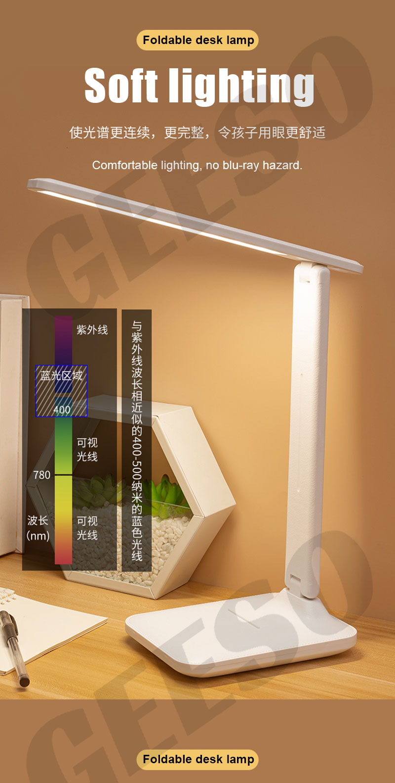 Kids Desk Lamp With Night Light - Pink Rabbit LED Reading Lamp For Girls Bedroom