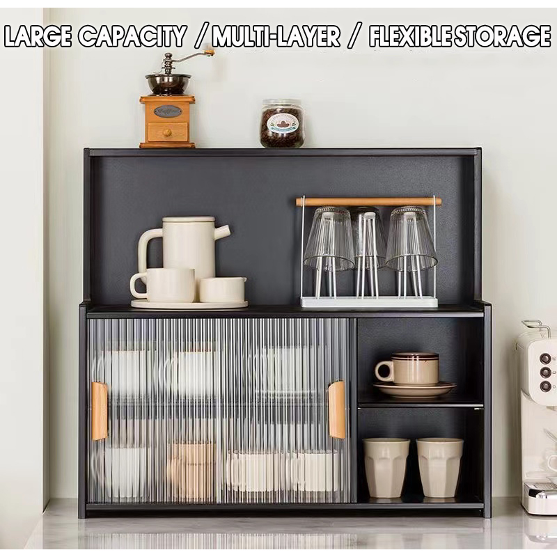 Sliding Door Desktop Organiser Shelf Black Kitchen Shelf Cup