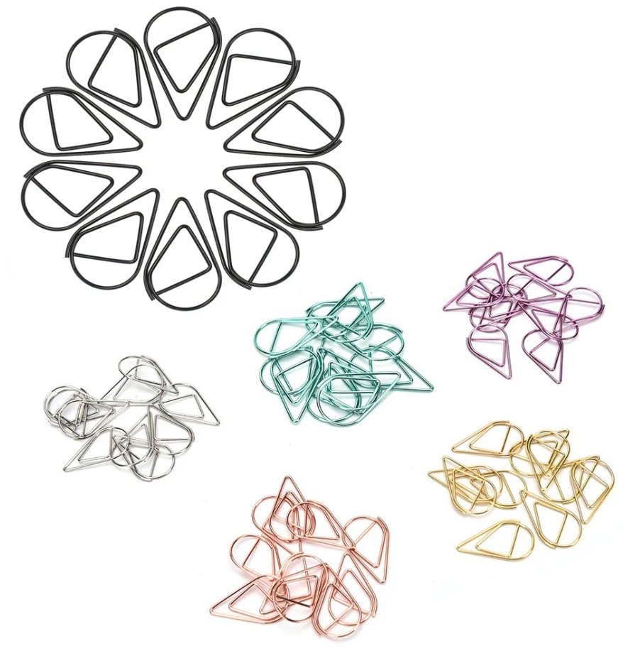 5PCS 6Color Paper Clips Smooth Stainless Steel Drop-Shaped Paper Clips ...