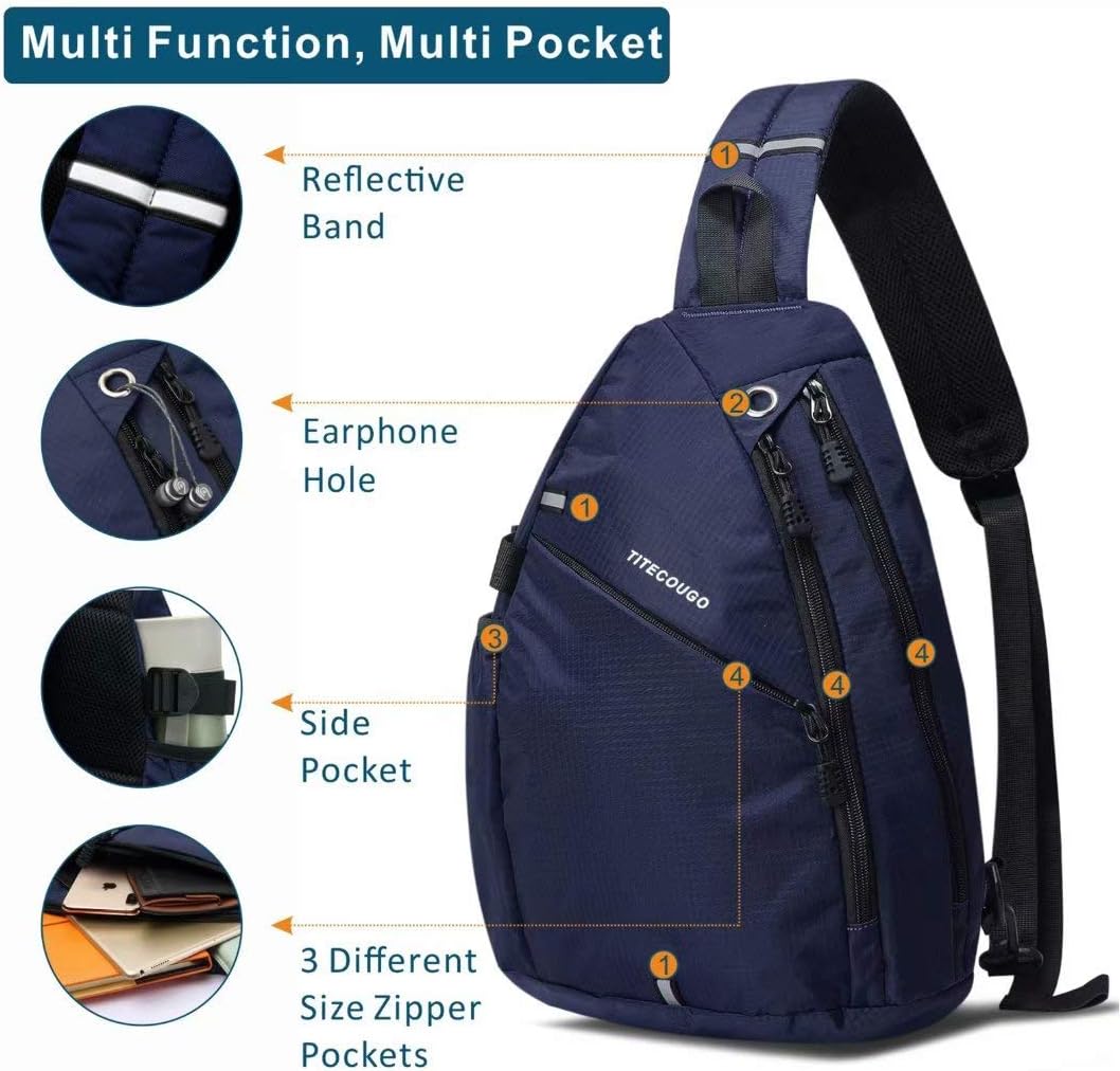 TITECOUGO Sling Backpack Travel Shoulder Bag One Strap Crossbody Bags ...