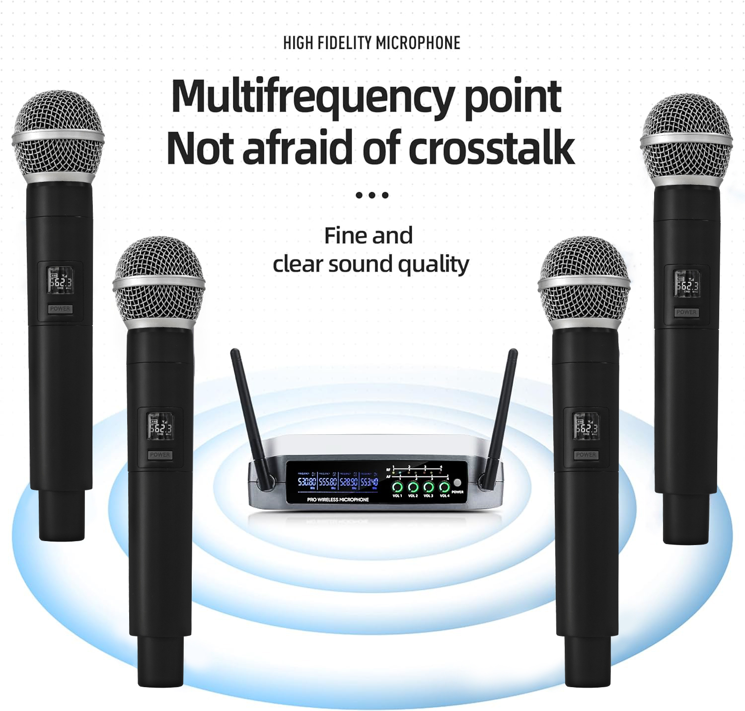 BOMGE 4 Channel Professional Wireless Microphone System with