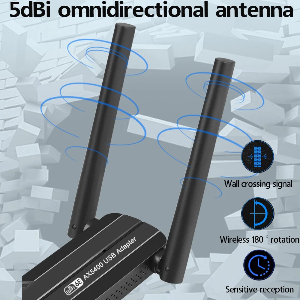 5400Mbps USB3.0 WiFi 6E Adapter Tri Band 2.4G 5G 6G Wireless WiFi ...