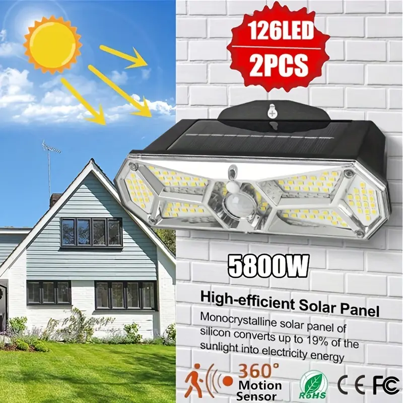 1PC Outdoor Solar Motion Senso Lights 126LED/COB Portable Solar ...