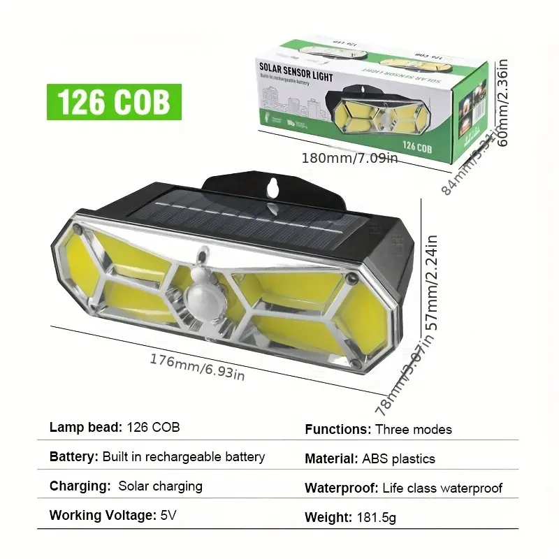 1PC Outdoor Solar Motion Senso Lights 126LED/COB Portable Solar ...