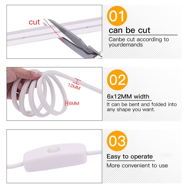 5V USB LED Neon Light Strip with On/Off Switch Flexible Neon Sign Tape ...