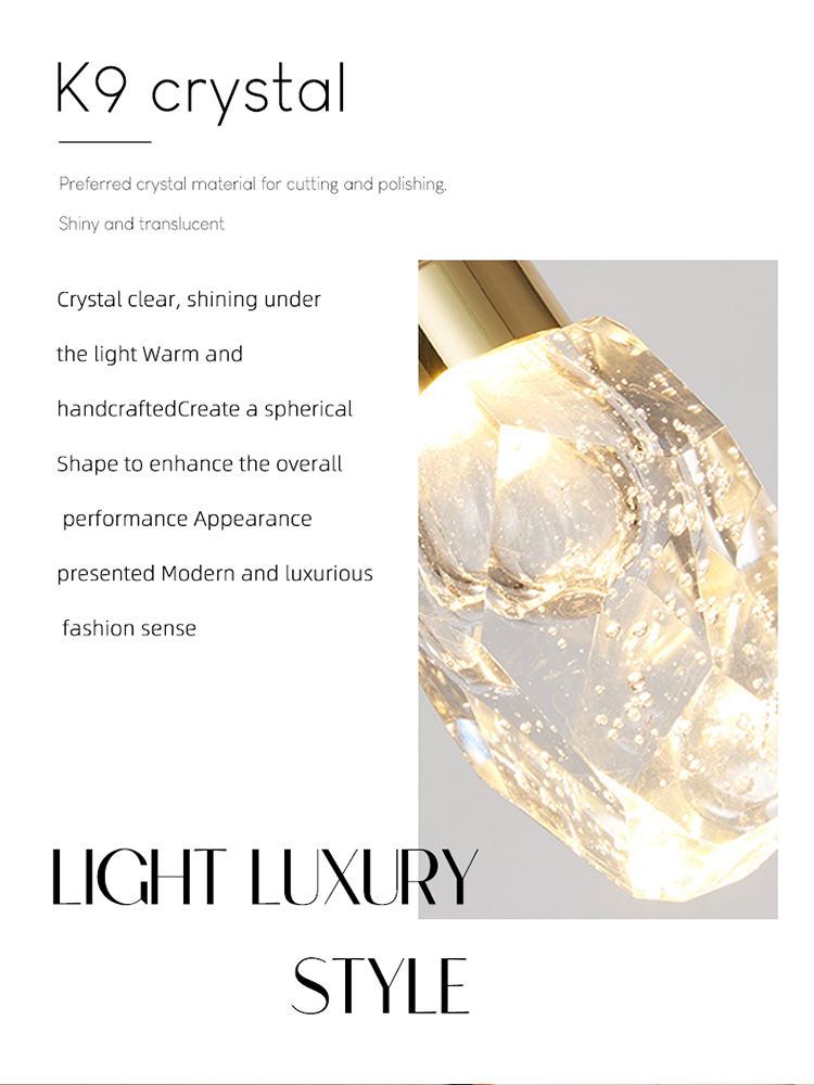 Crystal Pendant Light LED Modern Luxury Gold Hanging Ceiling Lights ...