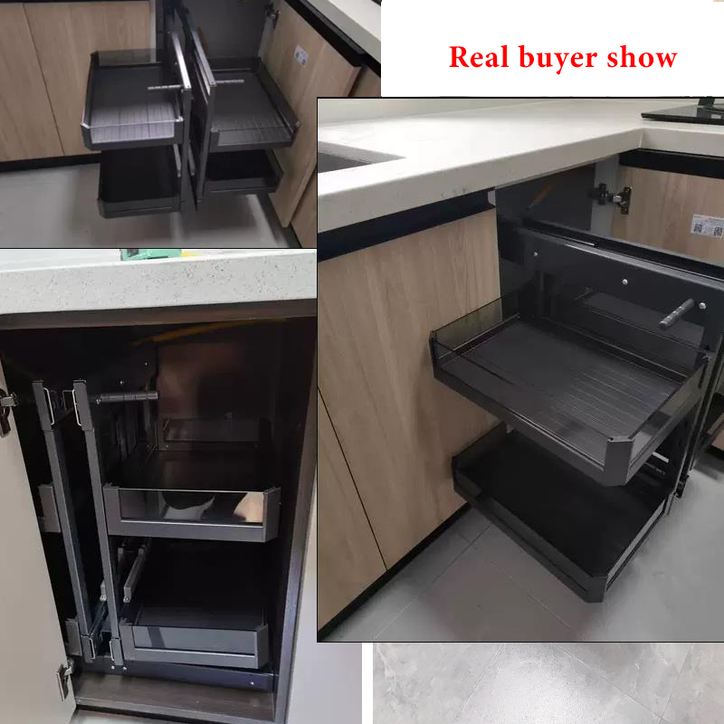 Stainless steel Kitchen cabinet rotating full pull out corner small ...